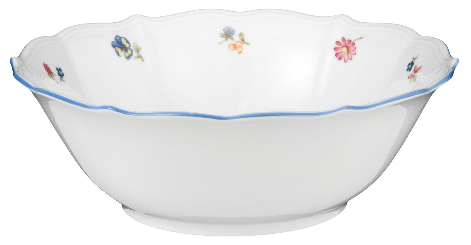 Seltmann Weiden Schüssel SONATE Runde Schüssel Sonate 24cm mit floralem Muster und blauem Rand, seitliche Perspektive