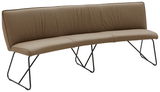 Braune Sitzbank Oval mit Metallgestell, seitliche Perspektive
