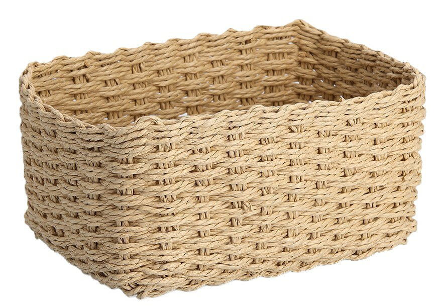Rechteckiger Aufbewahrungskorb aus geflochtenem Naturmaterial, seitliche Perspektive