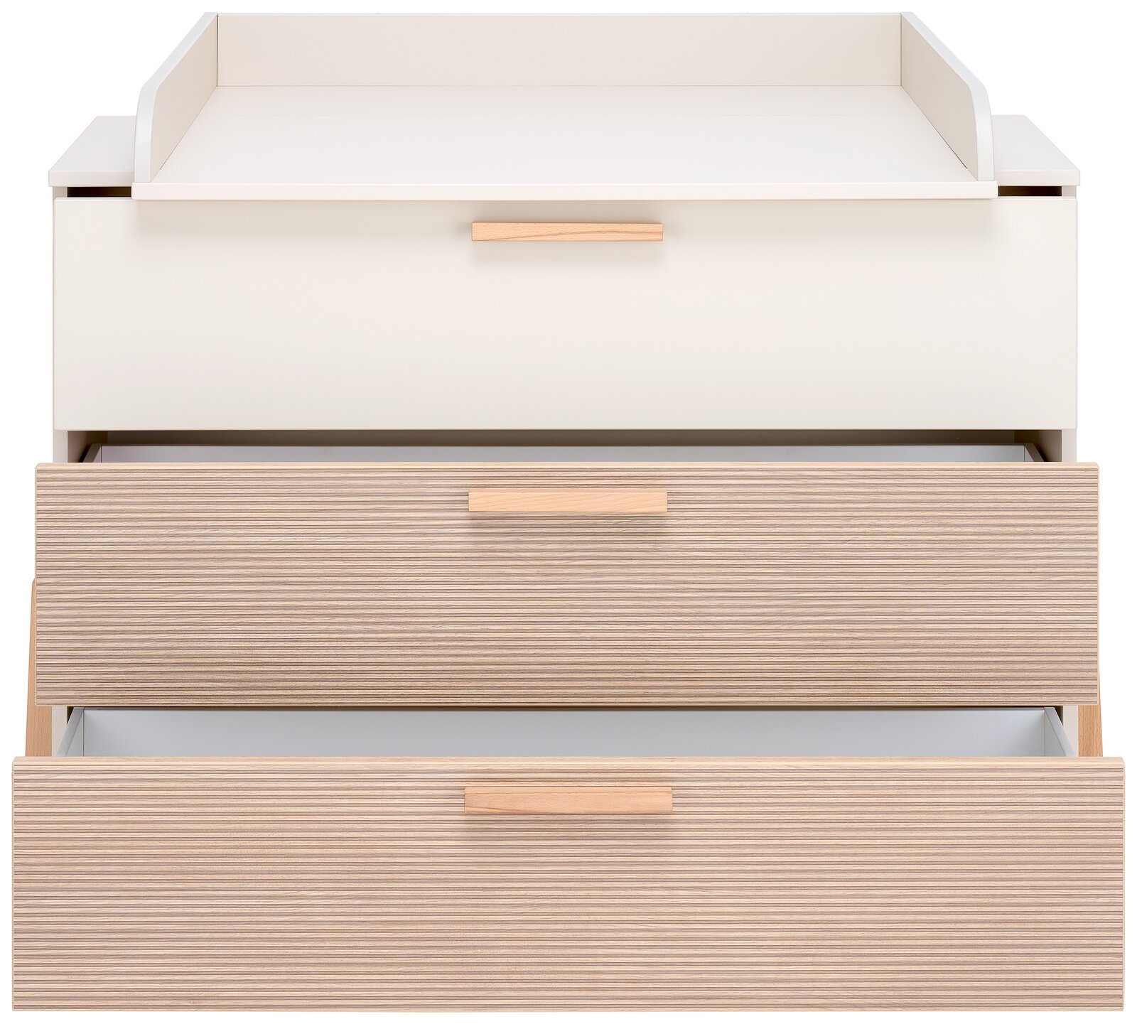 Wickelkommode mit zwei offenen Schubladen, Frontansicht