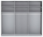 Schwebetürenschrank 3-trg., Innenansicht mit drei Fächern und Kleiderstangen, frontal betrachtet