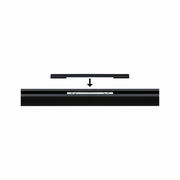 Schwarzer Cover Connector für URAIL-System, von oben betrachtet, mit Pfeil zur Montageanleitung.