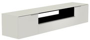 Weißes XL Hänge-Lowboard mit zwei Türen und offenem Fach, seitliche Perspektive