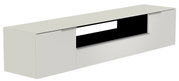 Weißes XL Hänge-Lowboard mit zwei Türen und offenem Fach, seitliche Perspektive