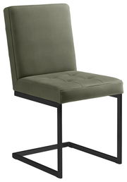 Grüner Freischwinger-Stuhl mit schwarzem Metallgestell, seitliche Perspektive