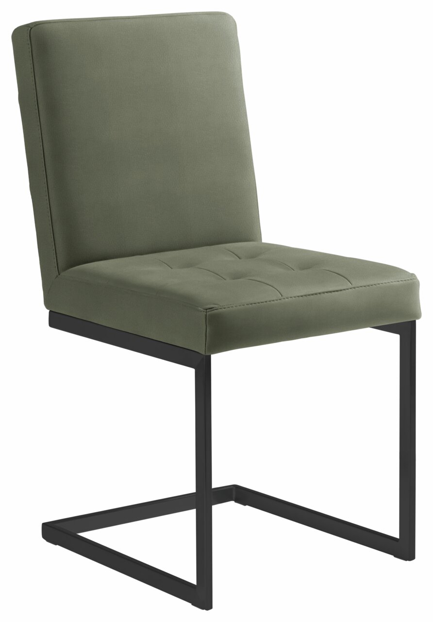 Moderano Freischwinger-Stuhl LUPO II Grüner Freischwinger-Stuhl mit schwarzem Metallgestell, seitliche Perspektive