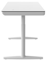 Moderner E-Schreibtisch in Weiß, seitliche Perspektive