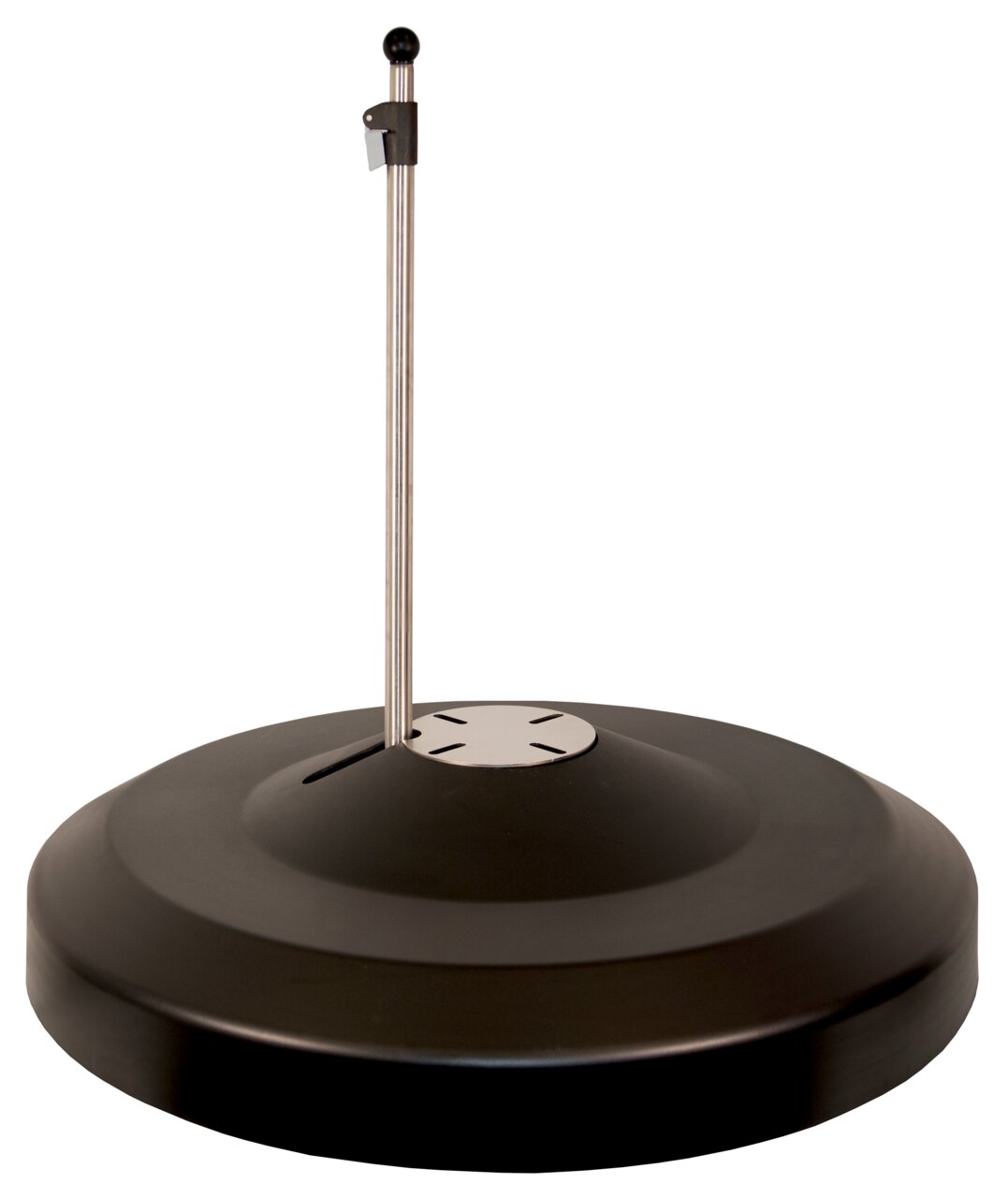 Schwarzer Schirmständer mit silbernem Stab, seitliche Perspektive