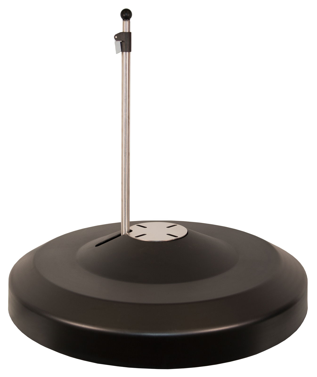 Schwarzer Schirmständer mit silbernem Stab, seitliche Perspektive