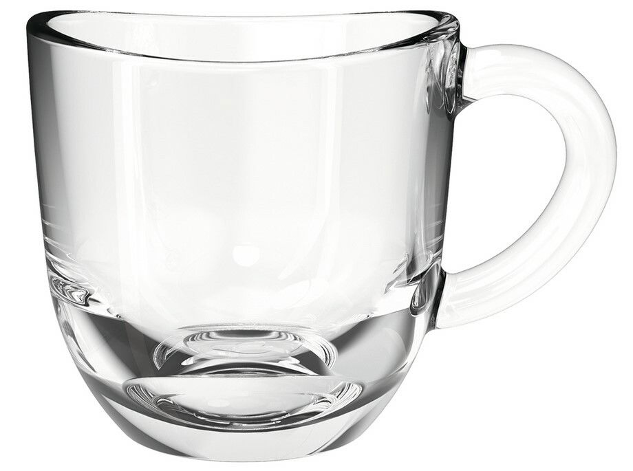 Transparente Espressotasse Napoli 80ml aus Glas mit Henkel, seitliche Perspektive