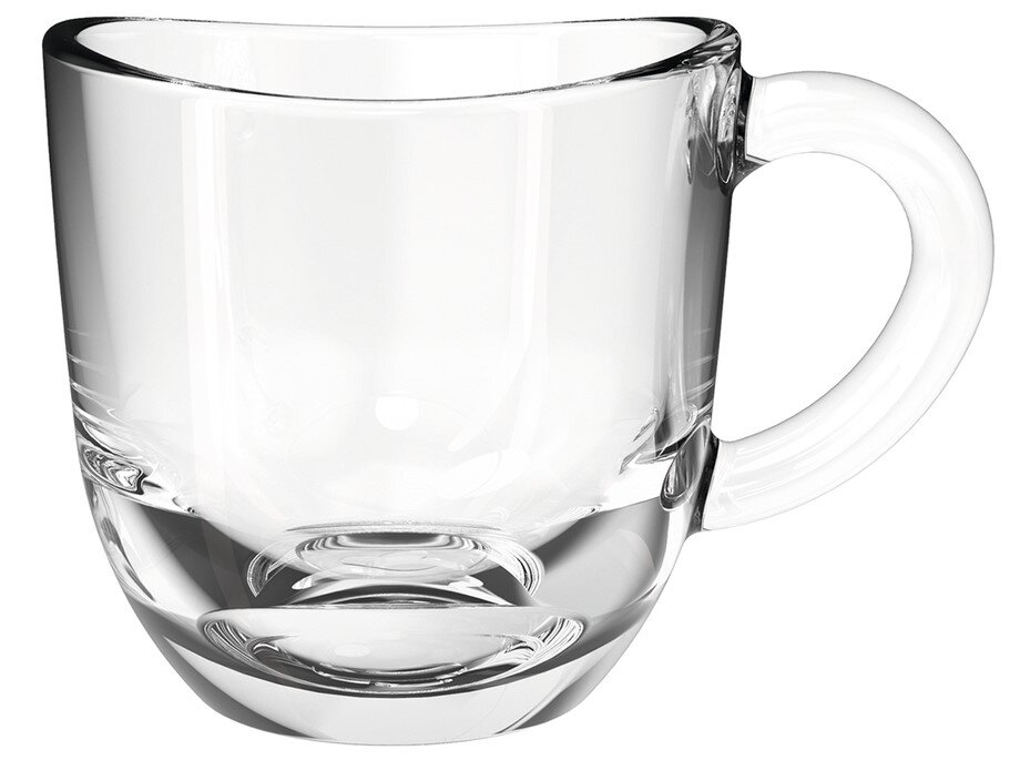 Transparente Espressotasse Napoli 80ml aus Glas mit Henkel, seitliche Perspektive