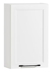 Weißer Hängeschrank mit schwarzem Griff, seitliche Perspektive