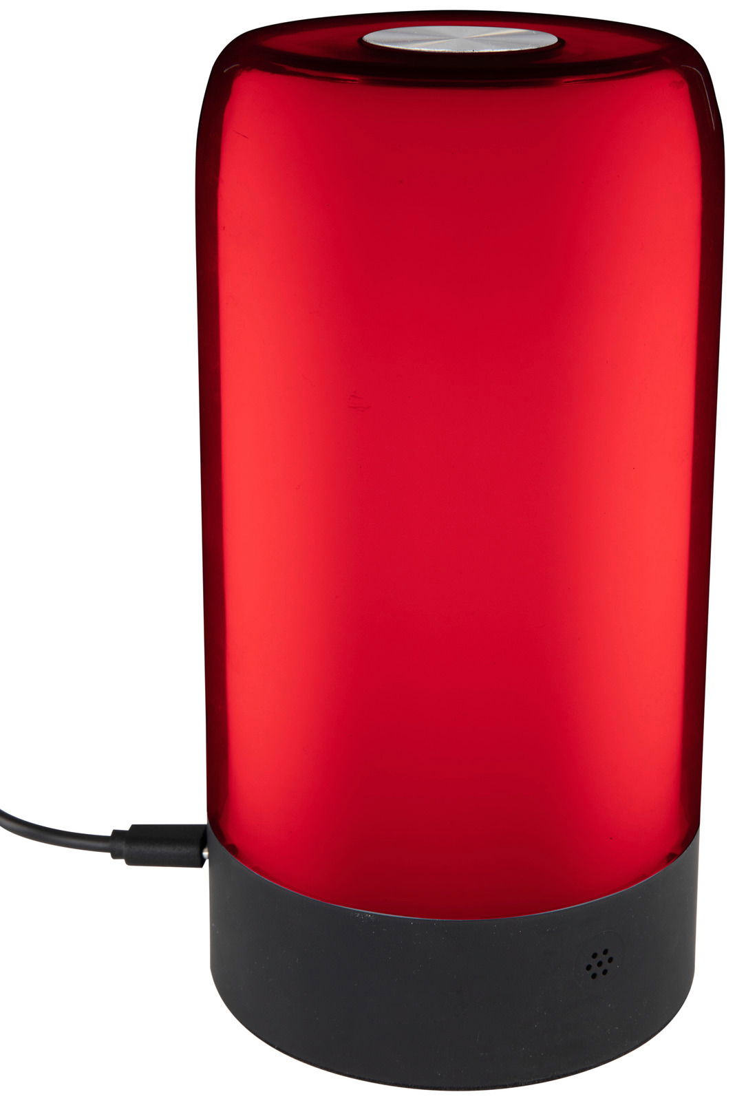 Rote LED-Tischleuchte Mare mit zylindrischem Design, seitliche Perspektive