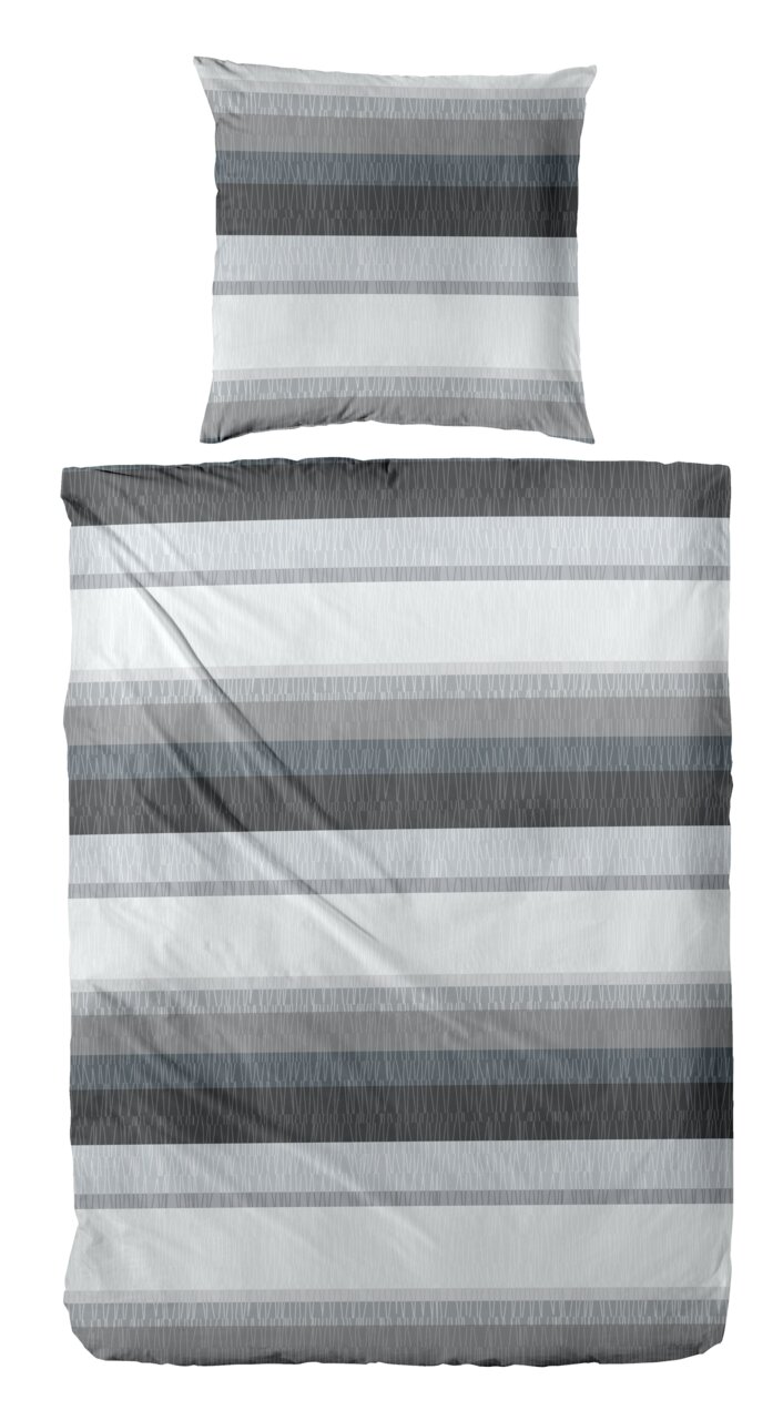 Bettwäsche-Set mit grauen und weißen Streifen, Draufsicht