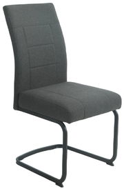 Grauer Schwingstuhl mit gepolsterter Rückenlehne und Sitzfläche, seitliche Perspektive