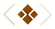 Moderne Deckenleuchte mit zwei leuchtenden Quadraten und Holzoptik, Ansicht von unten