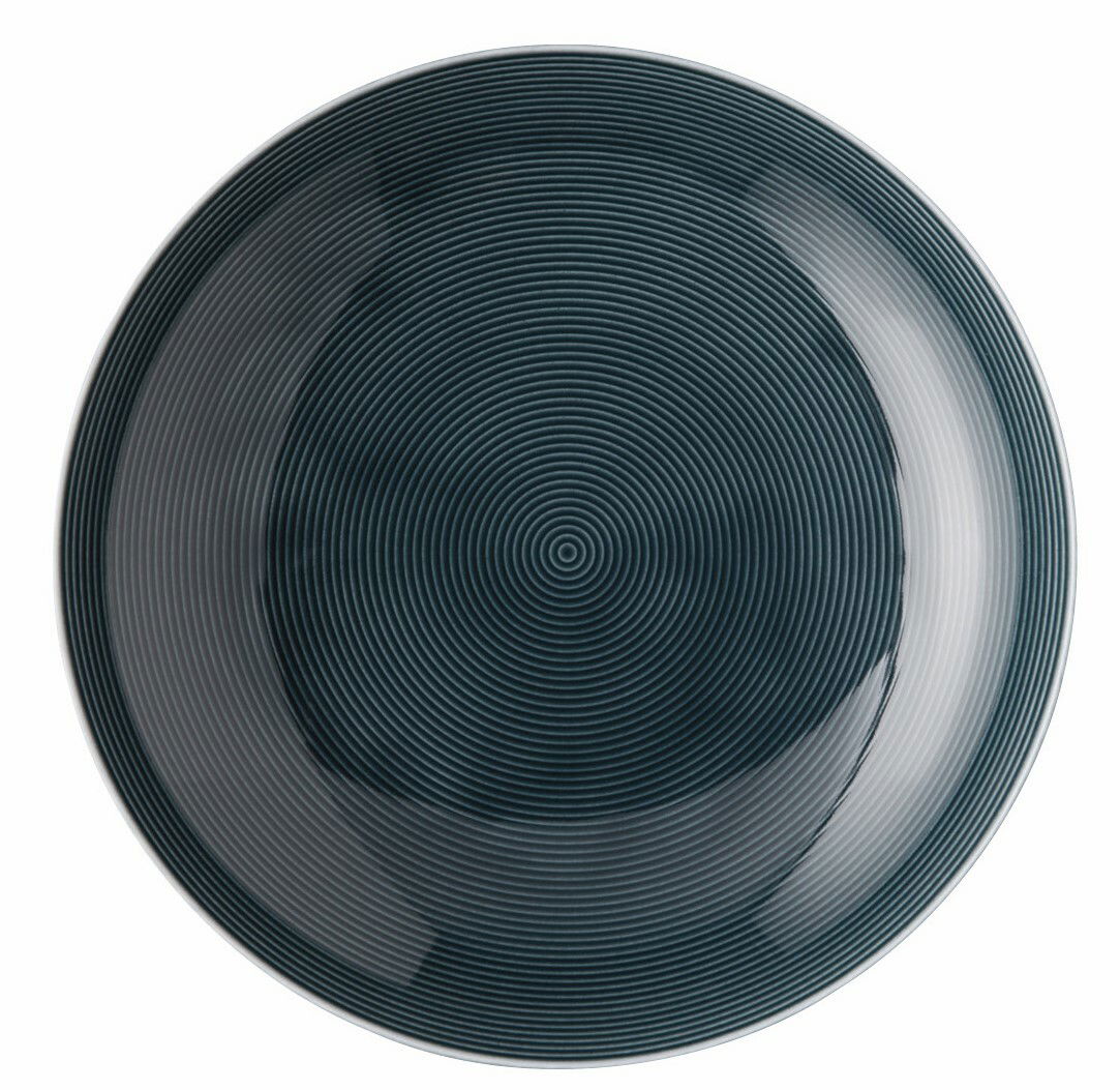 Thomas Suppenteller LOFT COLOUR Draufsicht auf einen dunkelblauen Suppenteller mit konzentrischen Kreisen.