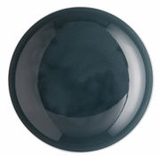 Draufsicht auf einen dunkelblauen Suppenteller mit konzentrischen Kreisen.