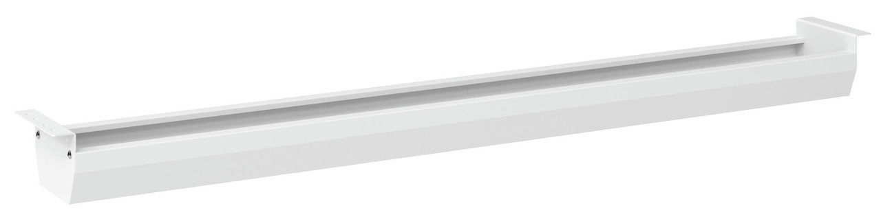 Weiße Kabelwanne aus Metall, seitliche Perspektive