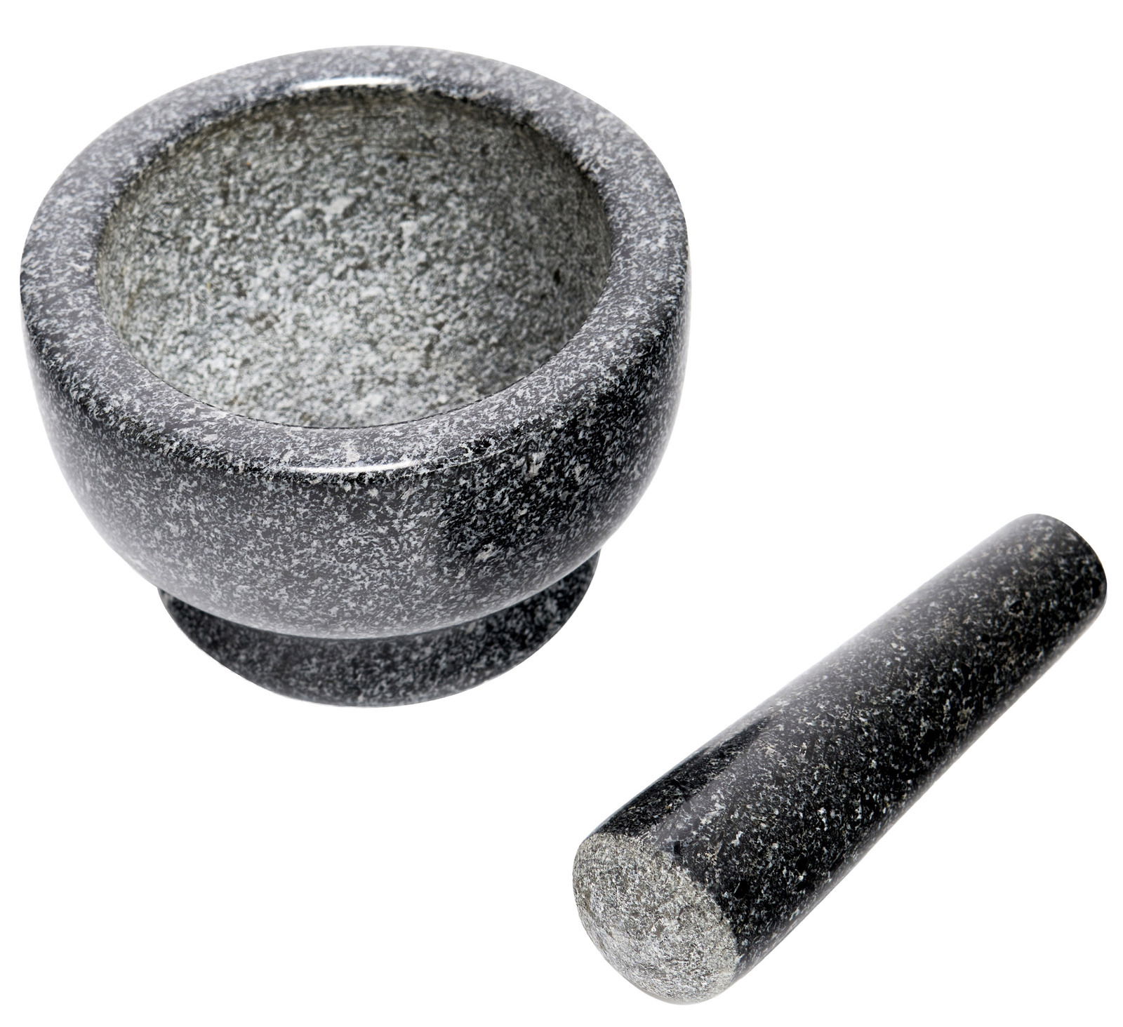 Zeller Present Mörser & Stößel-Set Mörser und Stößel-Set aus Granit, Ansicht von oben, zeigt die robuste, graue Granitstruktur.