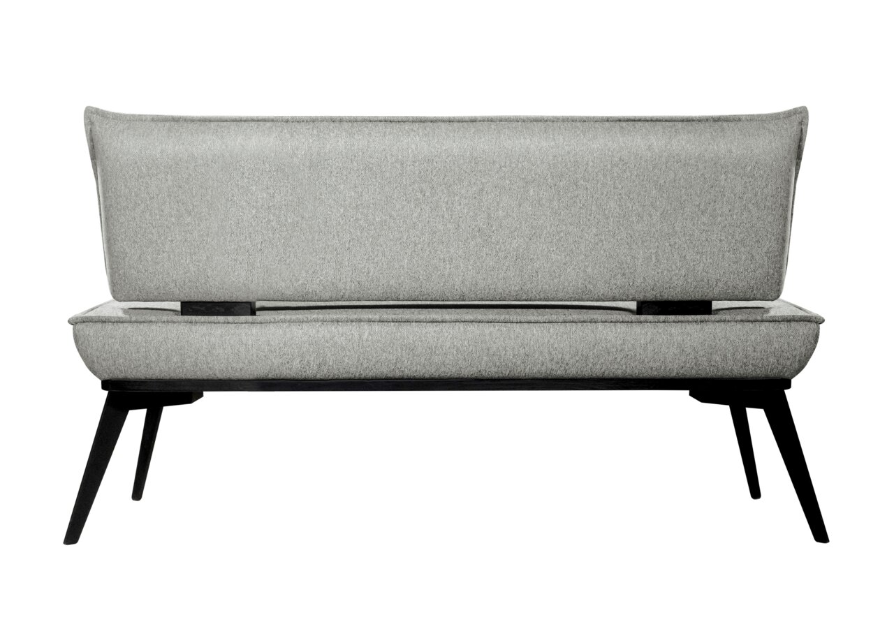 Graue Bank mit schwarzem Gestell, Vorderansicht