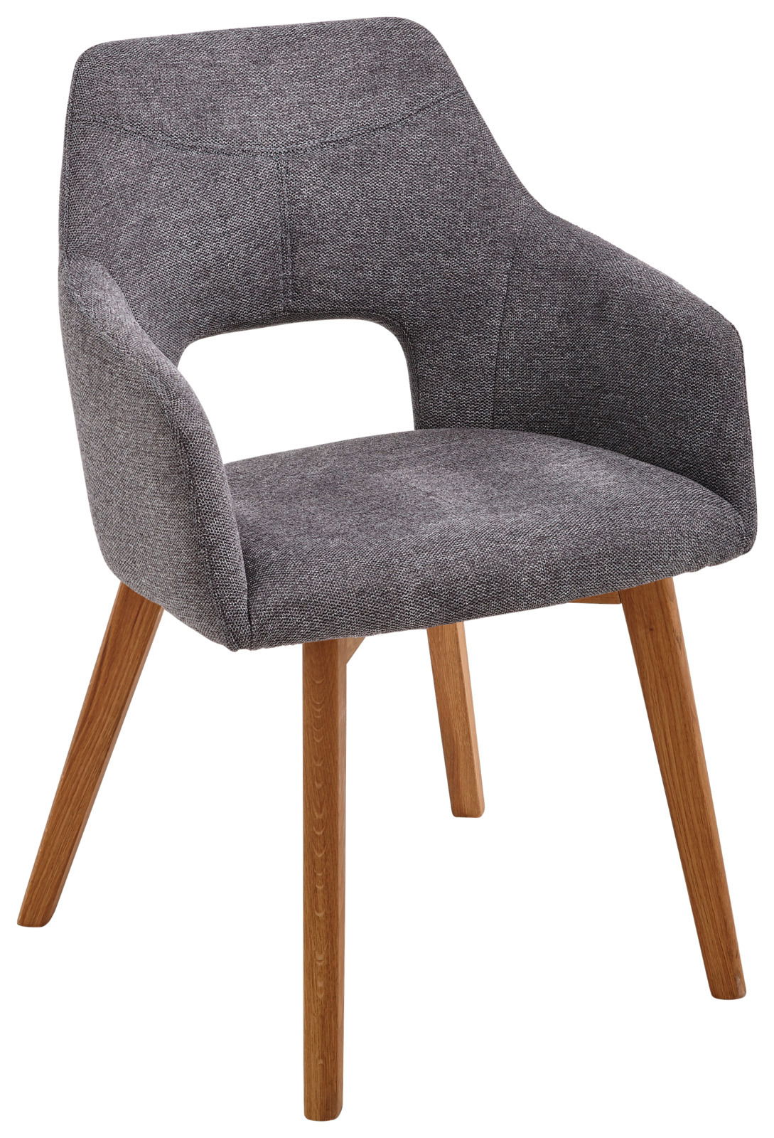 Voleo Sessel EVITA Grauer Sessel mit Holzbeinen, seitliche Perspektive