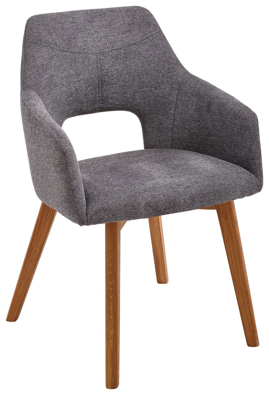 Voleo Sessel EVITA Grauer Sessel mit Holzbeinen, seitliche Perspektive