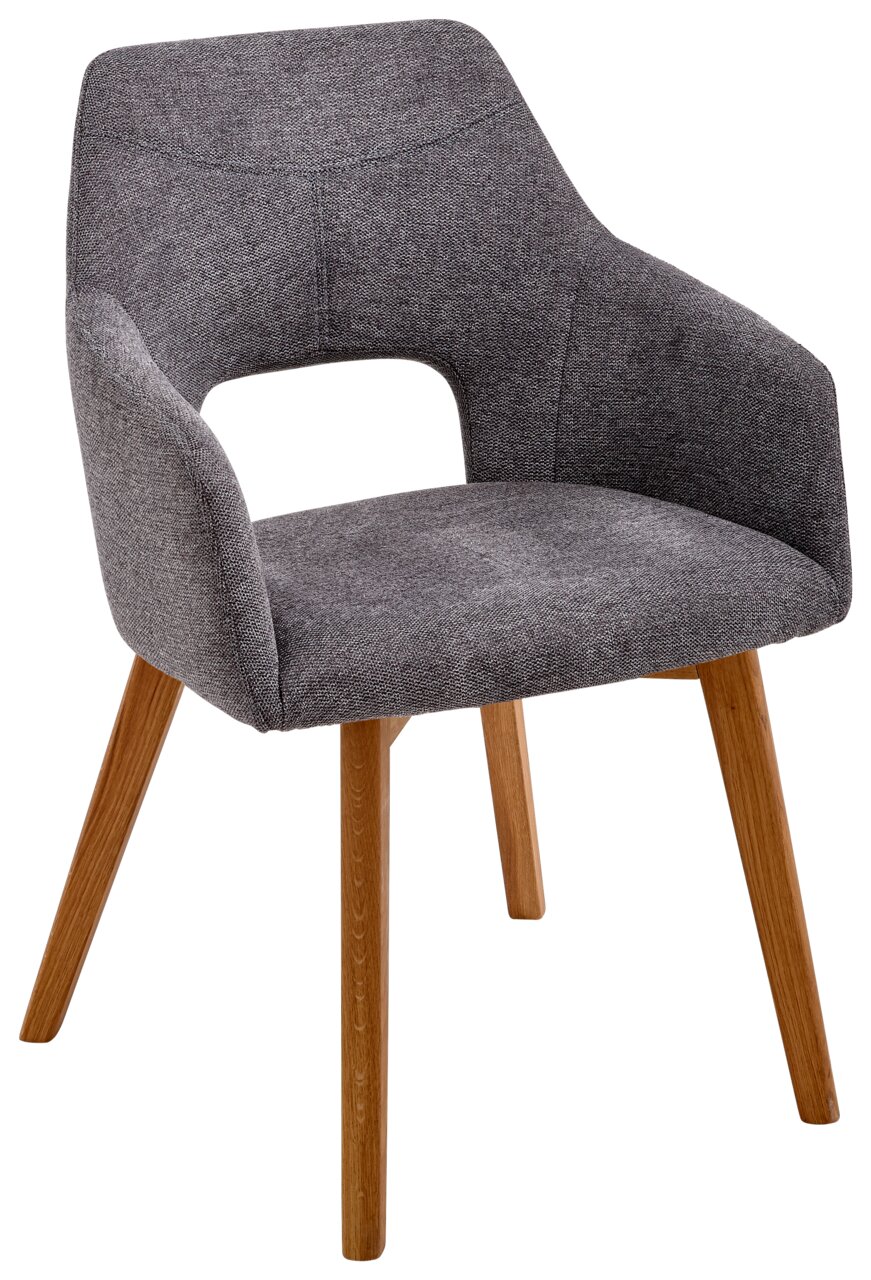 Voleo Sessel EVITA Grauer Sessel mit Holzbeinen, seitliche Perspektive