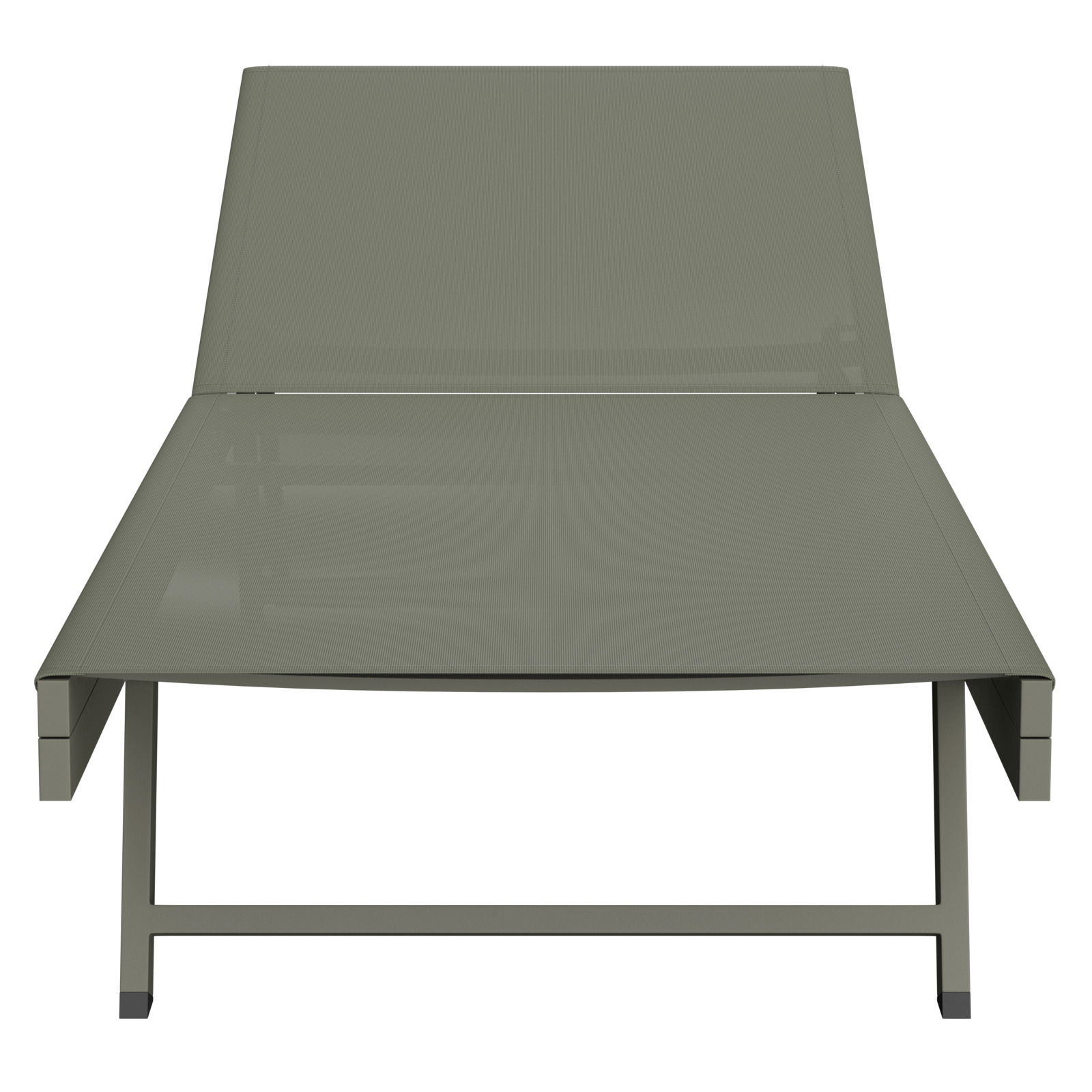 Frontansicht einer modernen, grauen Sonnenliege mit schlichtem Design.