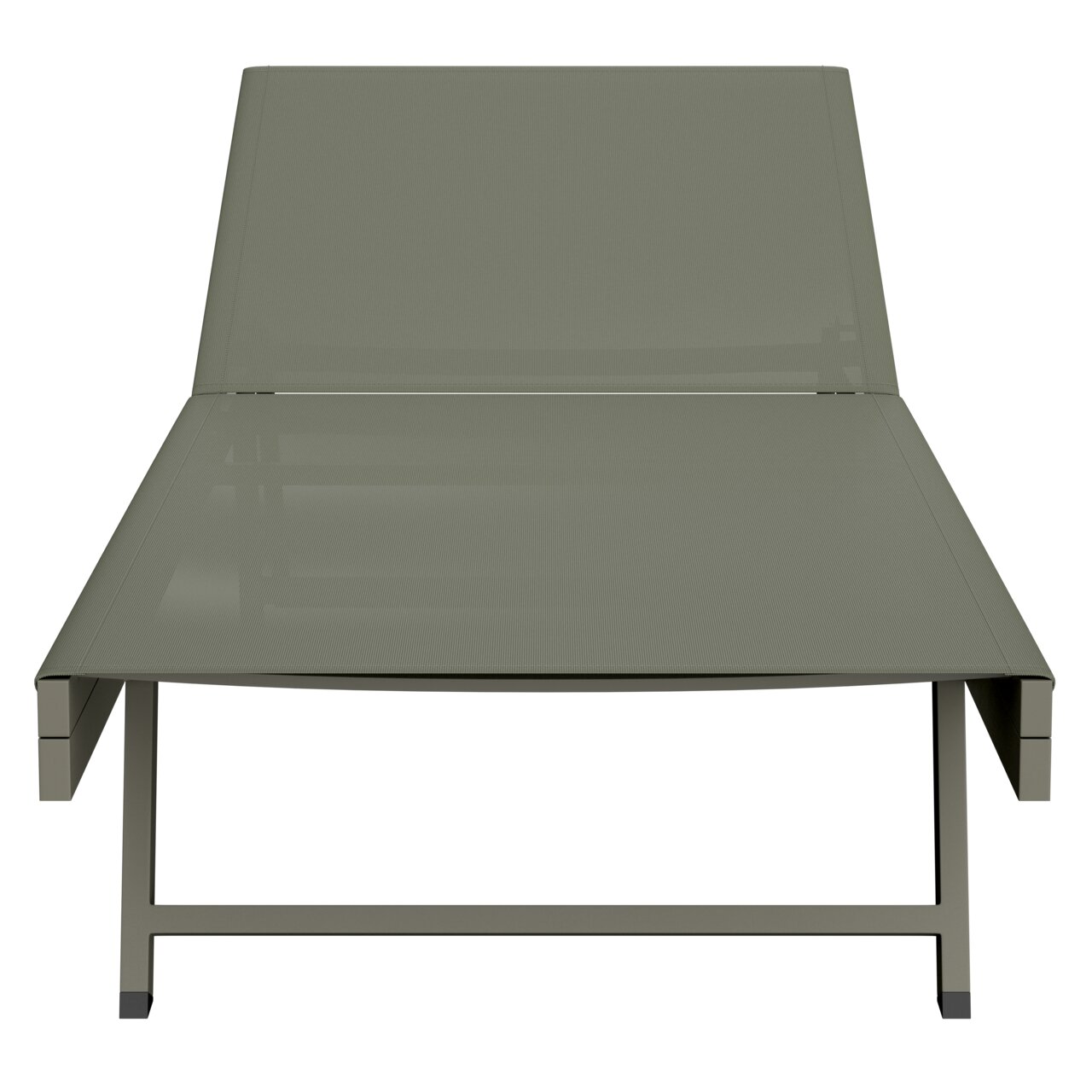 Frontansicht einer modernen, grauen Sonnenliege mit schlichtem Design.