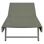 Frontansicht einer modernen, grauen Sonnenliege mit schlichtem Design.