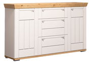 Weißes Sideboard mit Holzplatte, Frontansicht