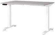 Moderner E-Schreibtisch 120x80 cm mit weißem Gestell und grauer Tischplatte, seitliche Perspektive