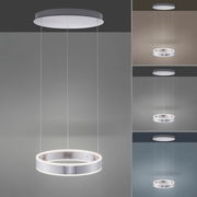 Moderne Pendelleuchte in Ringform, von unten betrachtet, mit elegantem, schwebendem Design.