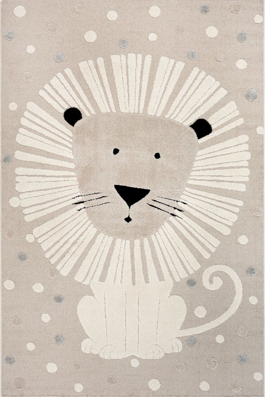 Merinos Kinderteppich LÖWENHERZ Kinderteppich mit Löwenmotiv in Frontalansicht, beige Hintergrund mit Punkten