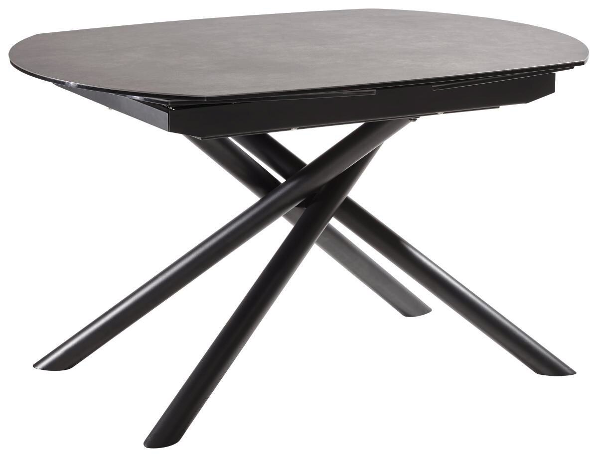 Novel Esstisch BINZ Moderner Esstisch mit ovaler Tischplatte und gekreuzten schwarzen Beinen, seitliche Perspektive