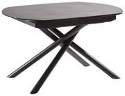 Moderner Esstisch mit ovaler Tischplatte und gekreuzten schwarzen Beinen, seitliche Perspektive