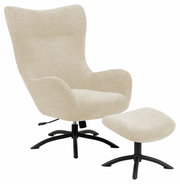 Loungestuhl mit Hocker in beige, seitliche Perspektive