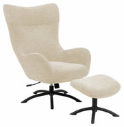 Loungestoel met voetenbankje in beige, zijaanzicht
