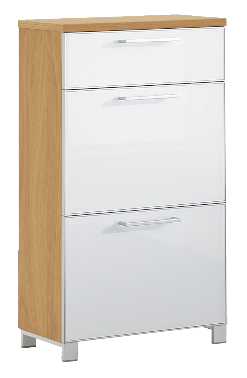 VOSS Schuhschrank schmal SANTINA Schmaler Schuhschrank der Serie SANTINA von VOSS in Holzoptik mit weißen Fronten, seitliche Perspektive