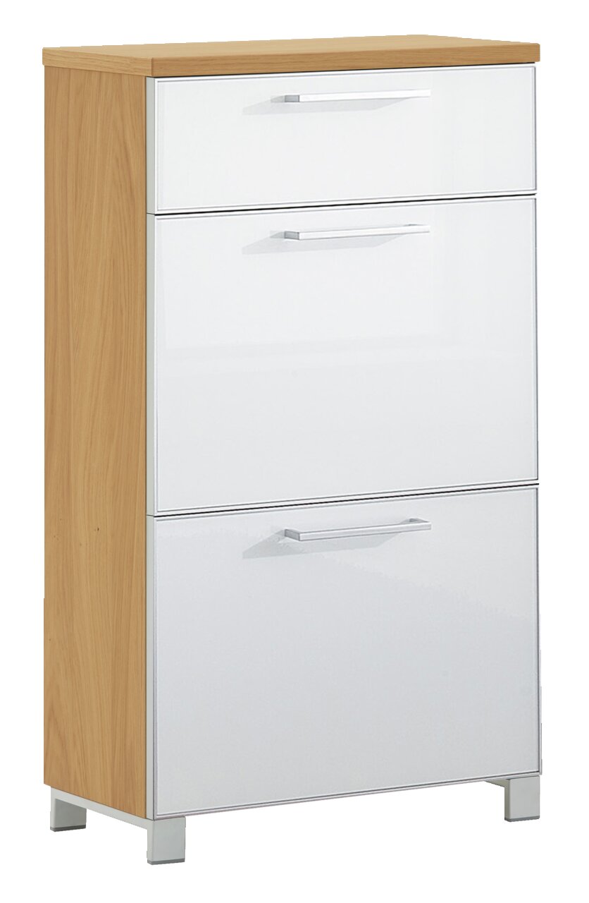 VOSS Schuhschrank schmal SANTINA Schmaler Schuhschrank der Serie SANTINA von VOSS in Holzoptik mit weißen Fronten, seitliche Perspektive