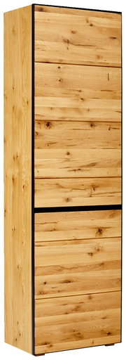 Garderobenschrank aus Holz mit natürlicher Maserung, Ansicht von schräg vorne links