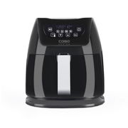 Schwarze Heißluftfritteuse mit digitalem Display, Vorderansicht