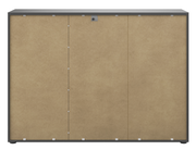 Frontansicht eines modernen Sideboards mit schlichter, beiger Front und dunklem Rahmen.