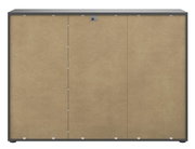 Frontansicht eines modernen Sideboards mit schlichter, beiger Front und dunklem Rahmen.