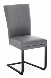 Grauer Freischwinger-Stuhl mit schwarzem Metallgestell, seitliche Perspektive