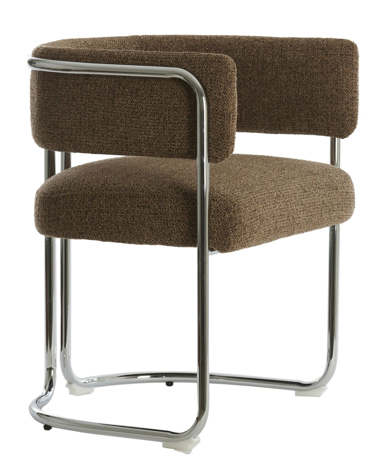 Brauner Armlehnstuhl mit Metallgestell, seitliche Perspektive