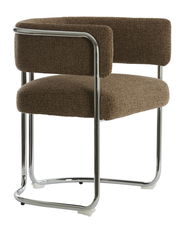 Brauner Armlehnstuhl mit Metallgestell, seitliche Perspektive