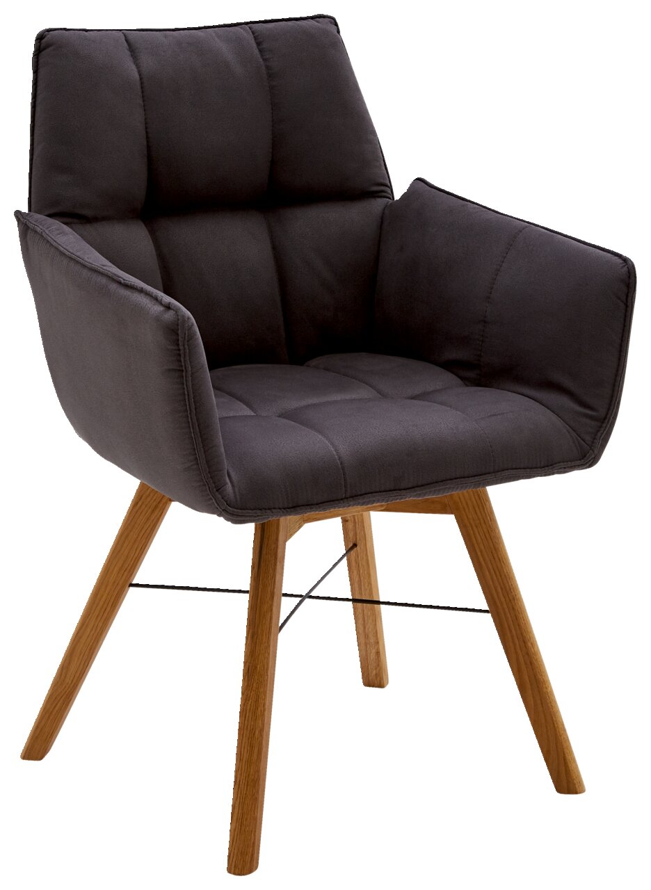 Waldwelt Armlehnenstuhl BARBADOS Moderner Armlehnenstuhl mit grauem Polster und Holzbeinen, seitliche Perspektive