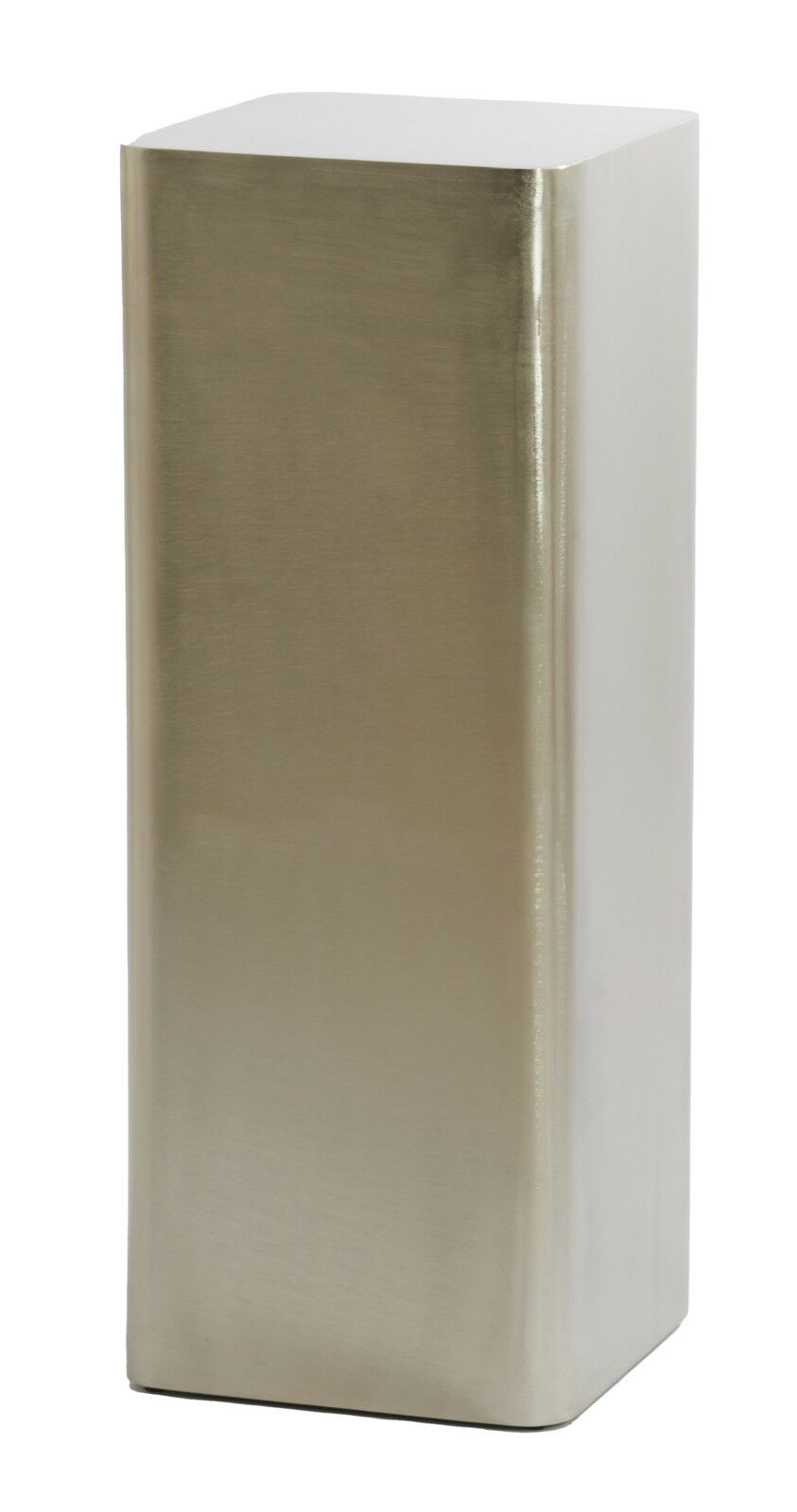 Silberne, rechteckige Säule mit glatter Oberfläche, frontal und leicht seitlich betrachtet.